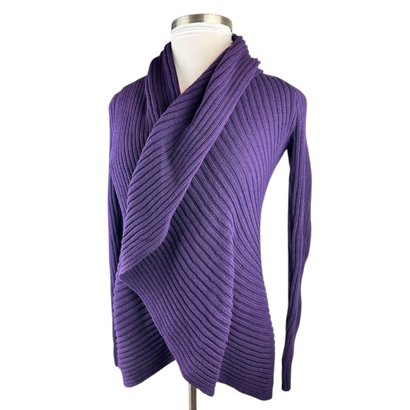 Ralph Lauren Ribbed Open Front Drape Shawl Cardigan Purple Women's Size L/XL - Picture 3 of 16